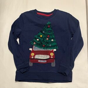 Mini Boden Navy Sweatshirt with Red Car and Green Christmas Tree